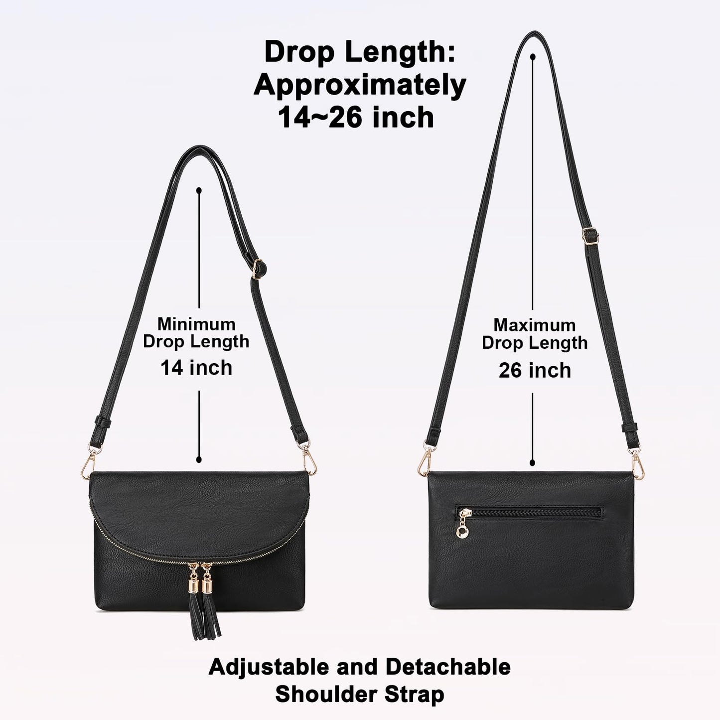 Solene Women's Envelop Clutch Crossbody Bag With Tassels Accent (WU075-Black)