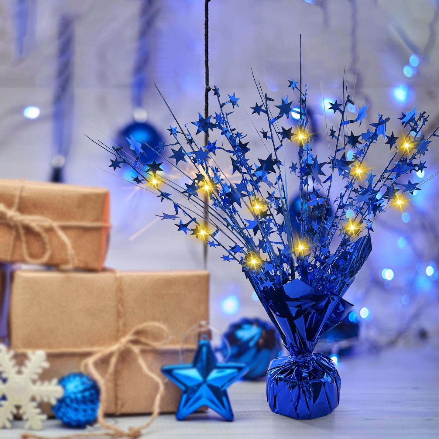 12 Pack Metallic Foil Spray Centerpiece Star Table Decoration Burst Table Centerpieces for Birthday Graduation Wedding Anniversary Holiday Party Supplies Decor, Blue