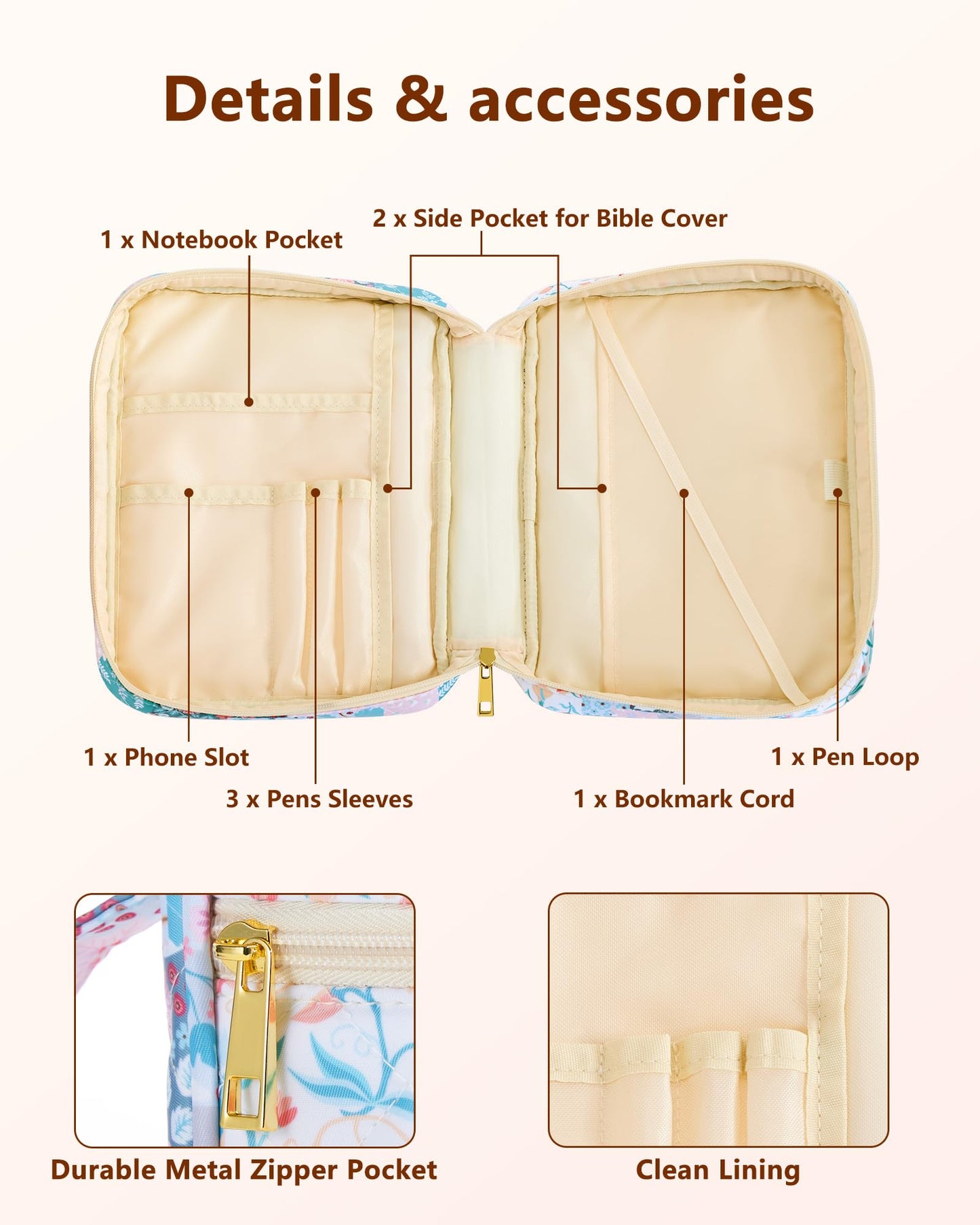 Oterri Bible Cover Case For Women, Large Bible Cover With Bible Study Supplies Accessories, Quilted Soft Bible Tote Bags Church,Classroom,Campus,Neighborhood Association (Flower Quilt, Large)