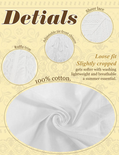 Womens Summer Boho Lace Tie Front Tank Beach Vacation White Tops People Free Dupes Tops Button Down Sleeveless Blouses Ruffled Chiffon Mesh Chiffon Crop Fashion Cute 2025 Y2K Tank Top Clothes