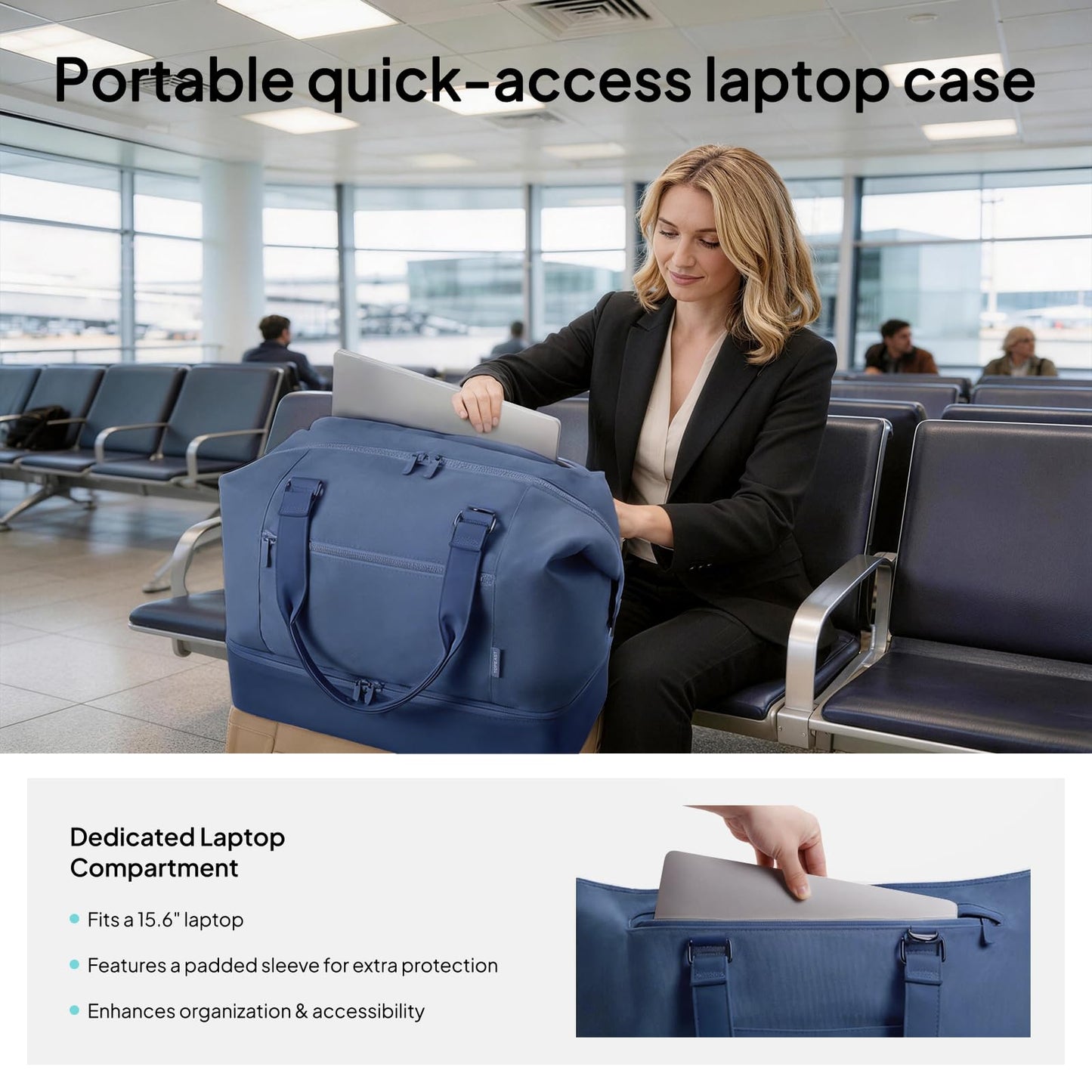 Travel Duffle Bag for Women, 40L Weekender Bags Airline Approved Carry On with Shoe Compartment & Waterproof Wet Pocket, Durable Nylon Weekender Overnight Bag for Travel, Gym, Business Trip, Blue