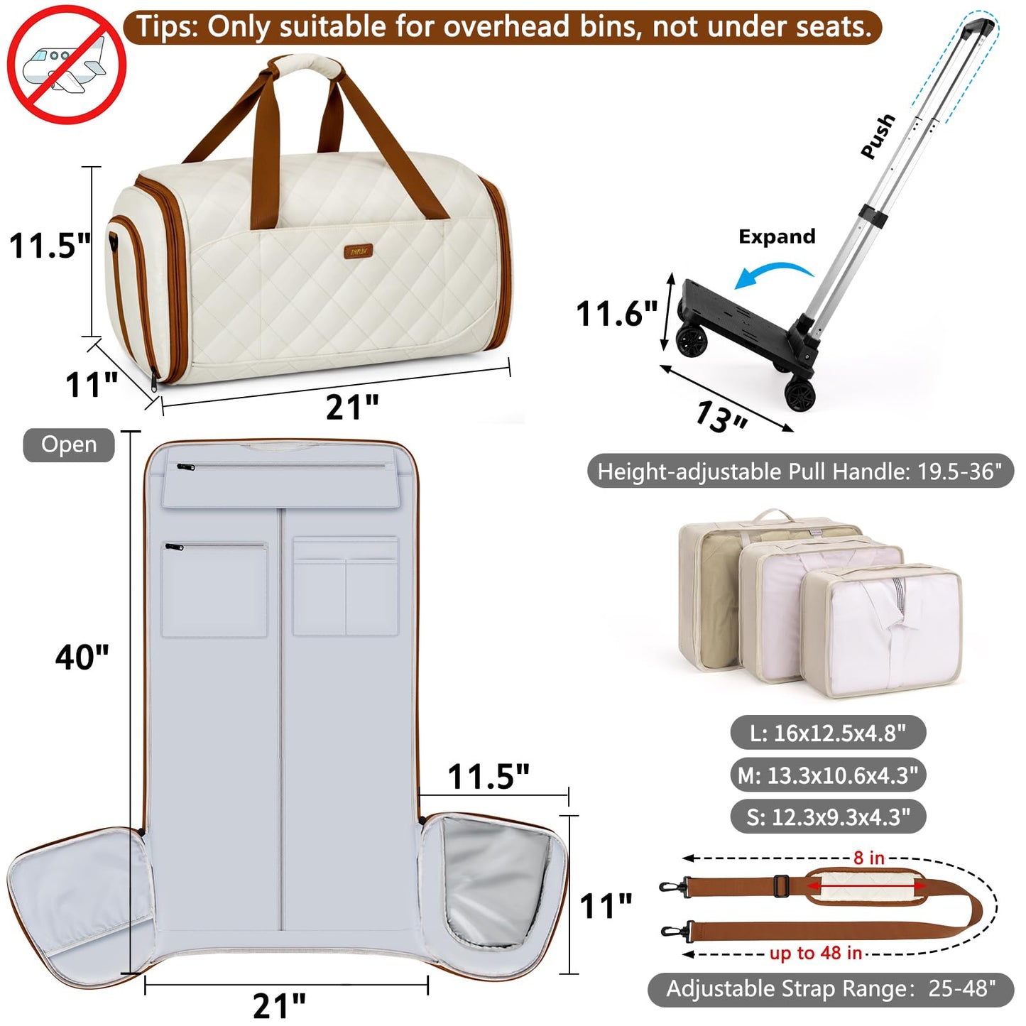 Rolling Garment Bags for Travel - Carry on Convertible Garment Duffle Bags with Wheels for Men Women, 4 in 1 Large Travel Duffel Bags with Shoes Compartment Hanging Suit Dress Weekender Bag 4pcs Set