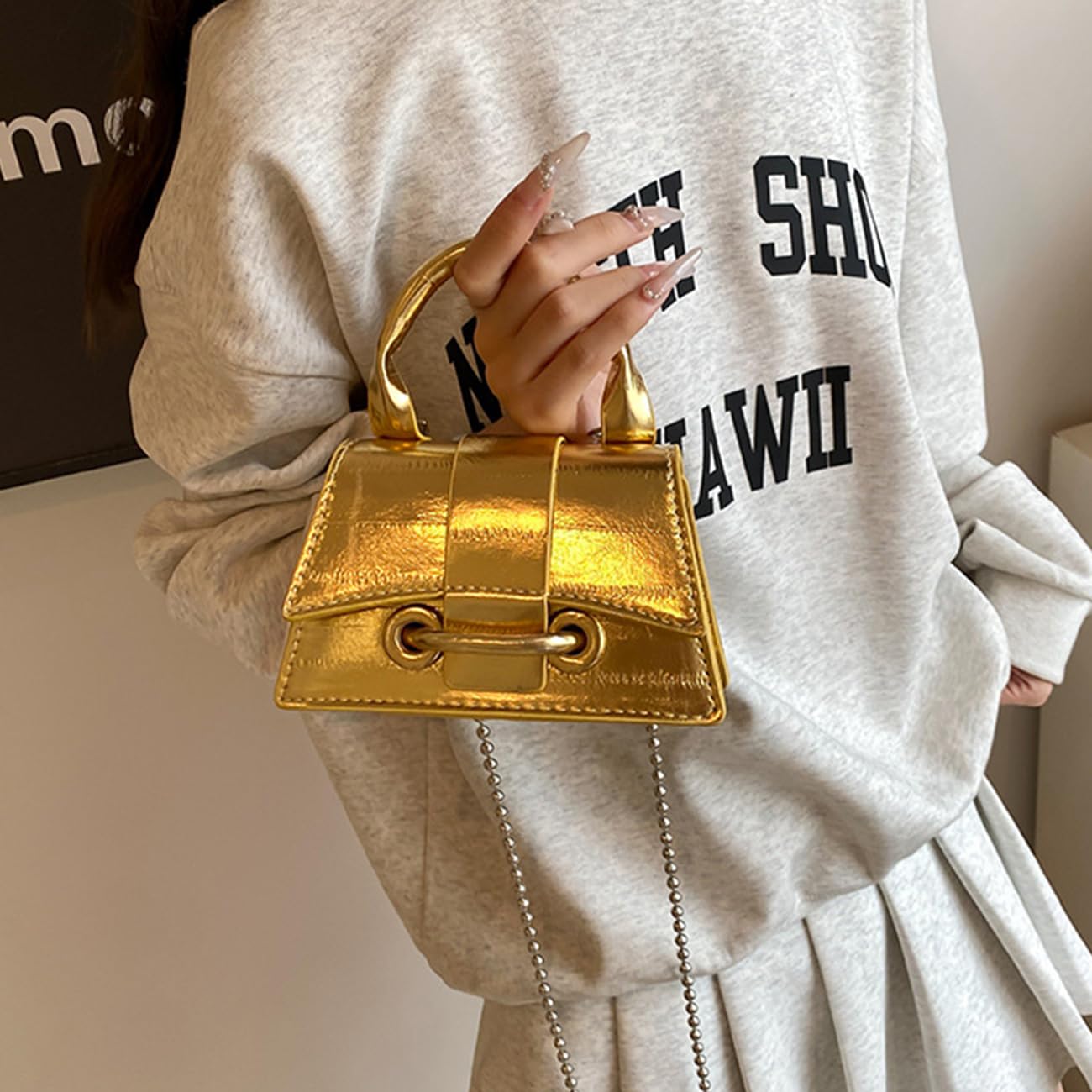 Mini Crossbody Bags Women's Y2K Purses Top Handle Crossbody Bag Clutch Shoulder Handbag for Cocktail Party Prom Wedding Gold