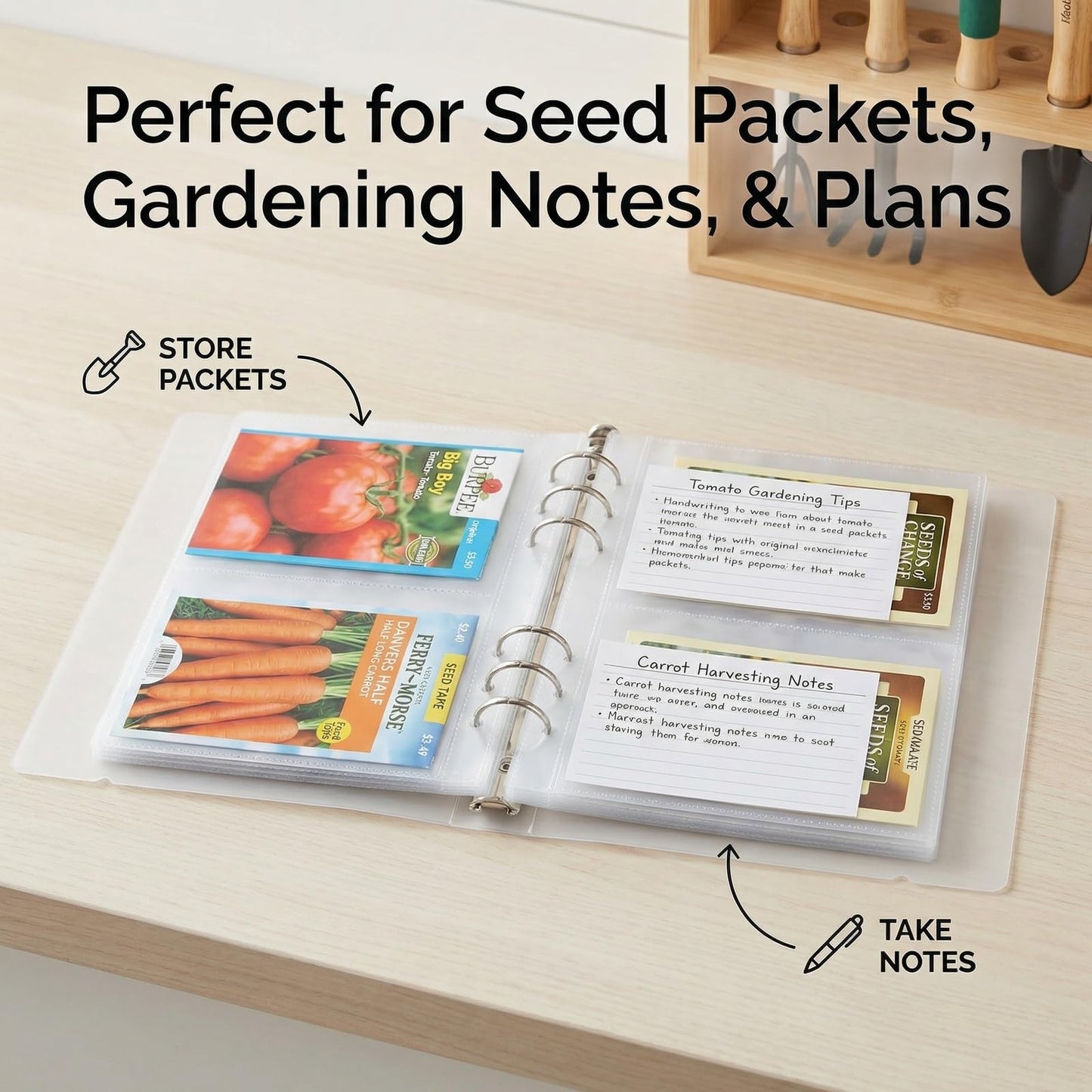 Jovialix Seed Organizer Binder with Side Loading Sleeves, Clear Storage Book Holder and Plant Packet Keeper for Saving Your Garden Catalog, 180 Pockets, 3.8 x 5 Inches