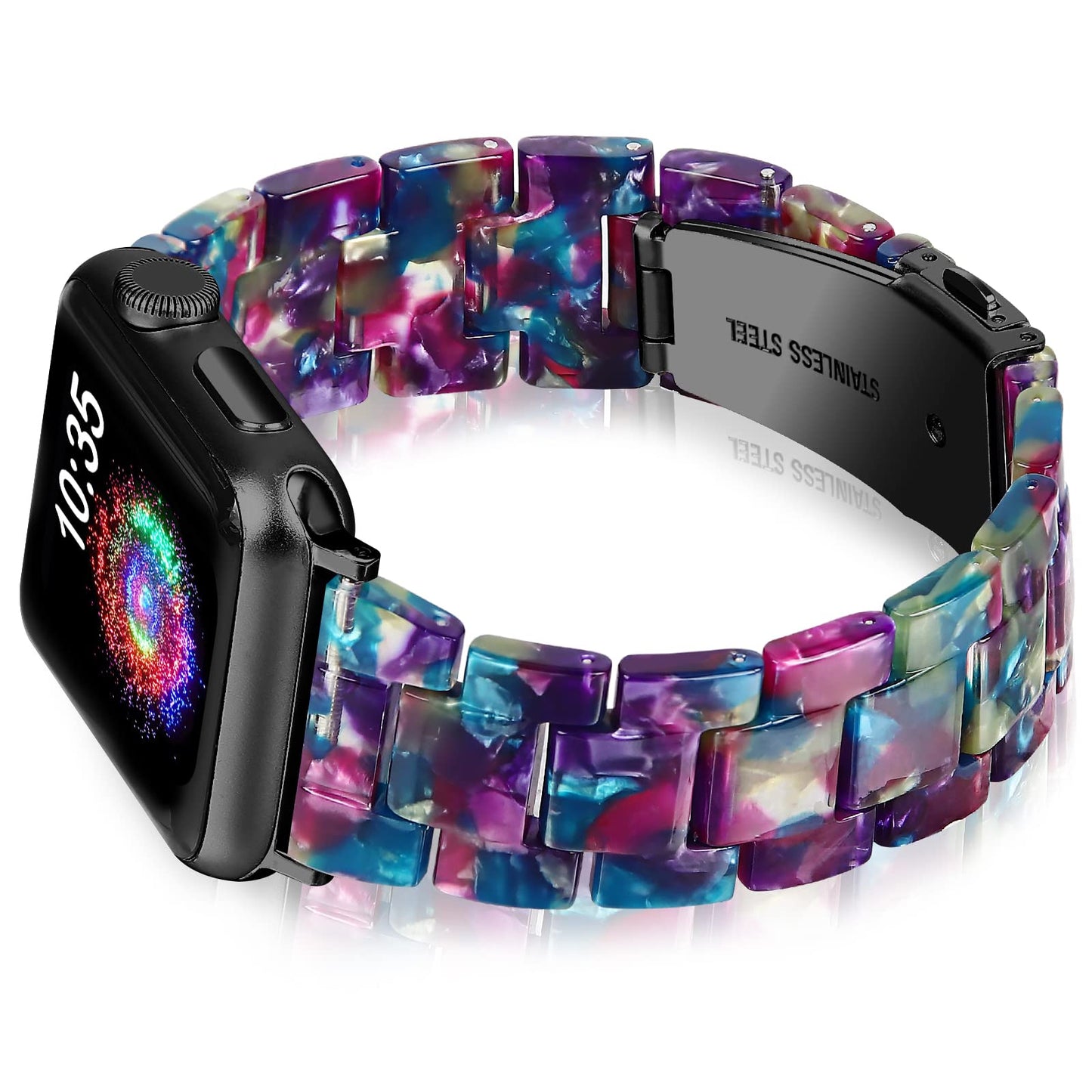 OULUCCI Compatible with Apple Watch Bands For Women, Fashion Resin iWatch Bands For Series 11 10 9 8 7 6 5 4 3 2 1 SE (Flower Purple Green, 38mm/40mm/41mm/42mm-Series11/10)