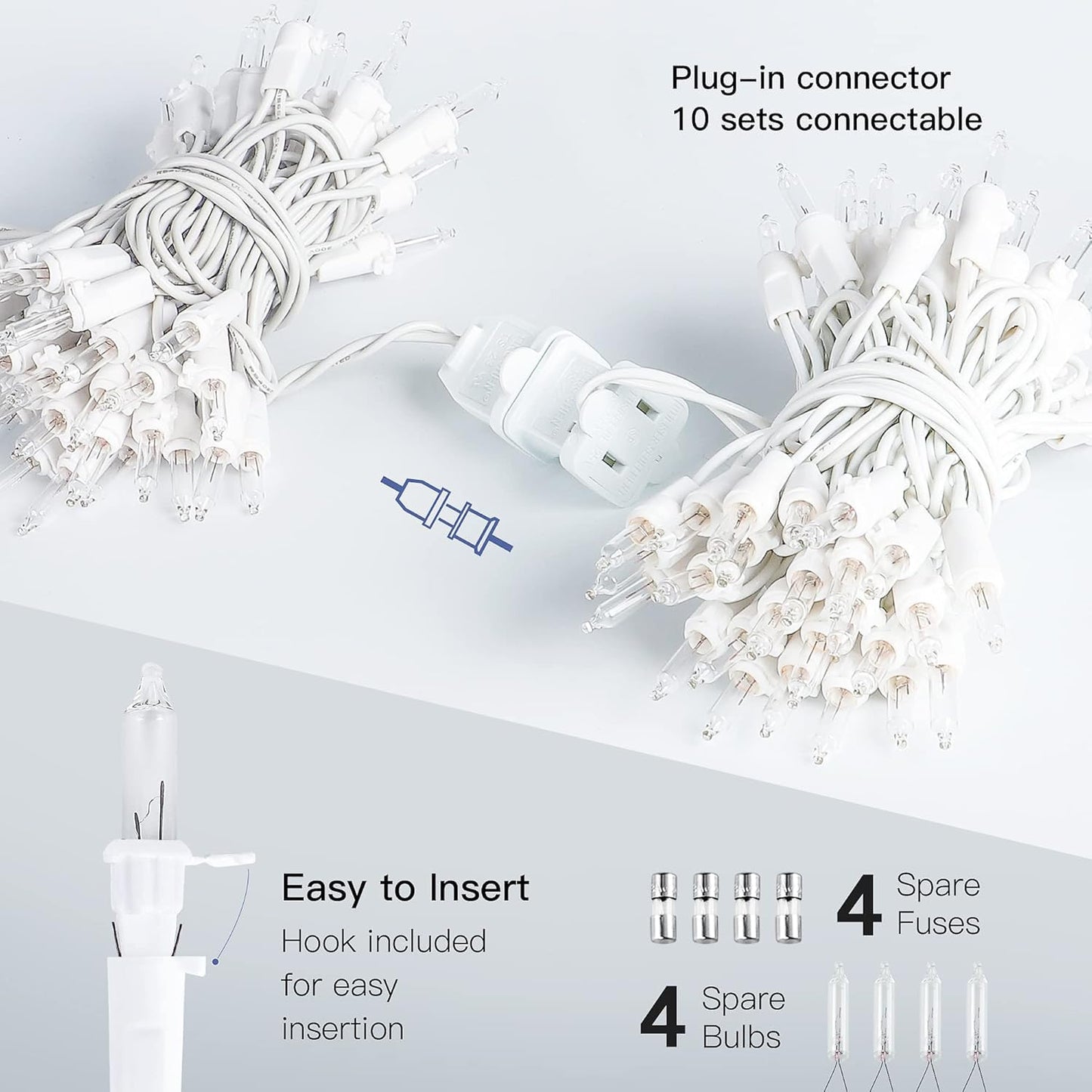 Hopolon 2PACK 50-Count Set Clear Christmas Lights with White Wire,Incandescent Bulb Mini String Lights for Holiday,Christmas Tree,Party, Wedding, Xmas, Home,Indoor & Outdoor Decorations(Warm White)