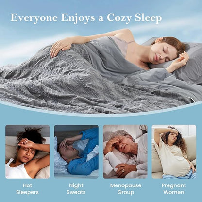 Cozy Bliss Cooling Comforter Full Size Seersucker Plaid, Q-Max 0.4 Reversible Lightweight Cooling Blanket, Breathable Silk Smooth Summer Bedding Quilt for Hot Sleepers Night Sweats Dark Grey