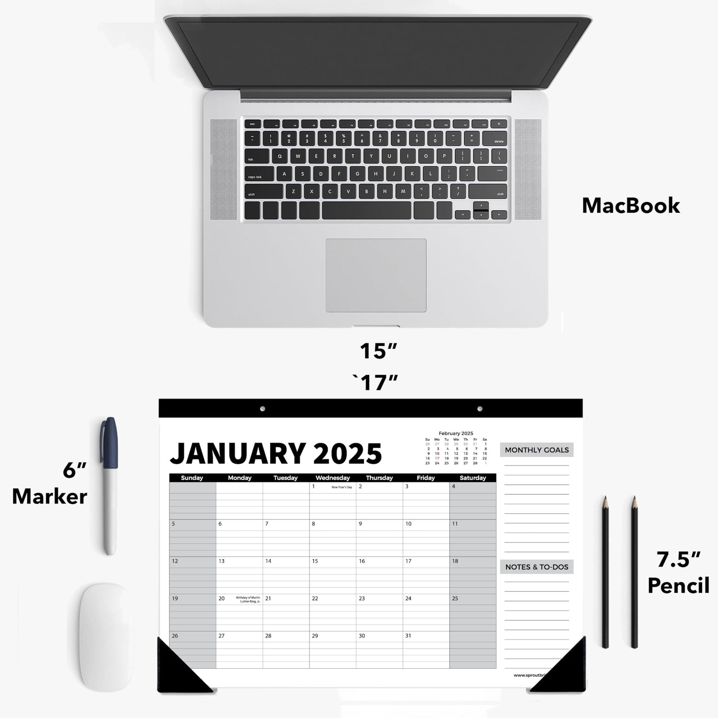 Sproutbrite 18 Month Calendar - 17" x 11.5" Medium Size Desk Calendar 2025-2026, Desktop Monthly Planner with To-Do List and Notes, Home, Office Desk Calendar (3 Pack, Jan 2025)