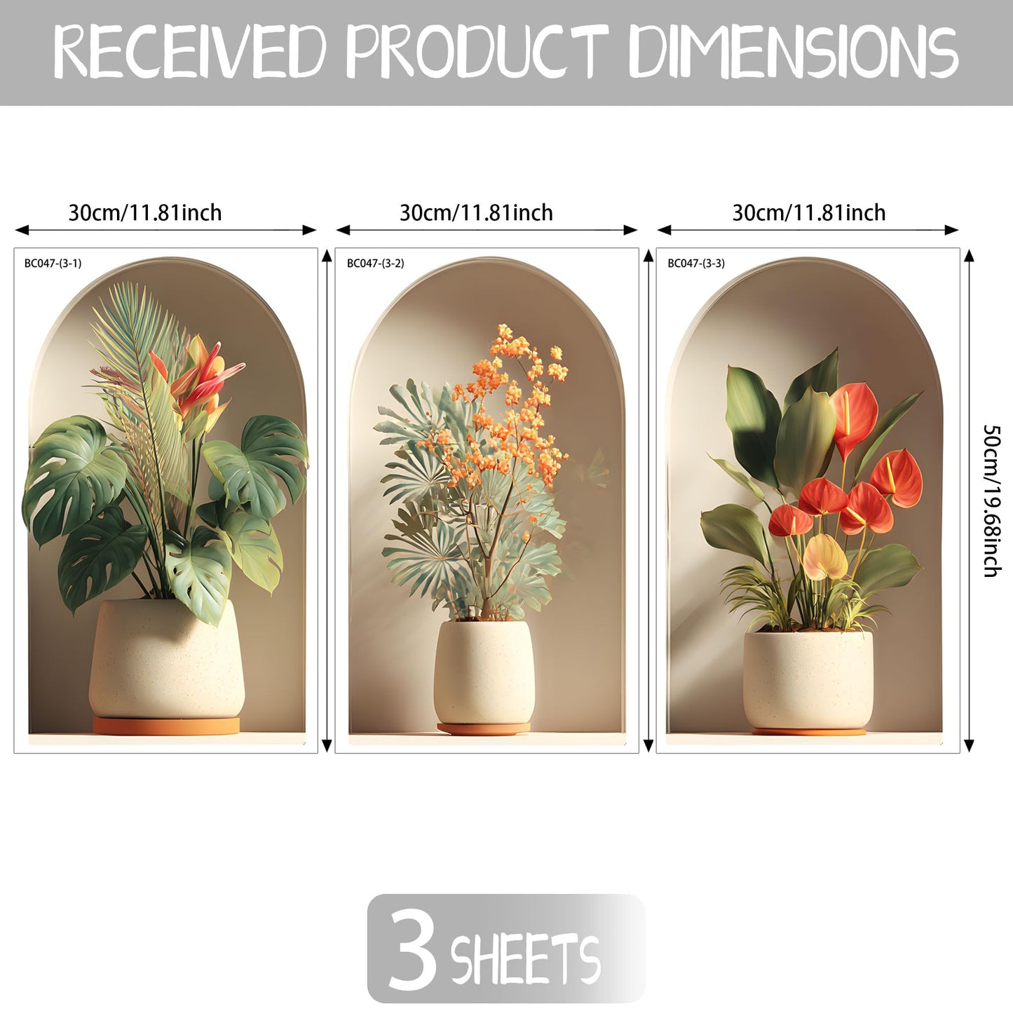 3D Potted Plants Wall Stickers，Green Plants Wall Decals，Peel and Stick 3D Magic Art Sticker，for Living Room Bedroom Aisle Entrance Sofa Backdrop Yoga Room Home Decor (Potted Flower Decor 47)