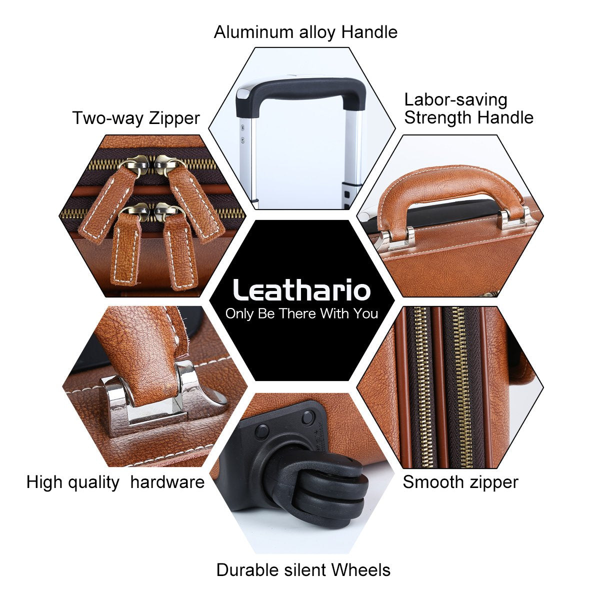 Leathario Leather Rolling Laptop Case Wheeled Briefcase Suitcase Roller Boarding
