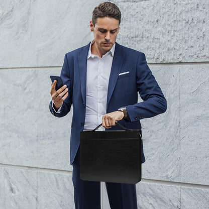 Padfolio Portfolio Organizer Binder with Zipper and Hidden Handle, PU Leather Portfolio Folder for Documents, Business Card Holder, Notepad Padfolio for Men&Women (Black)