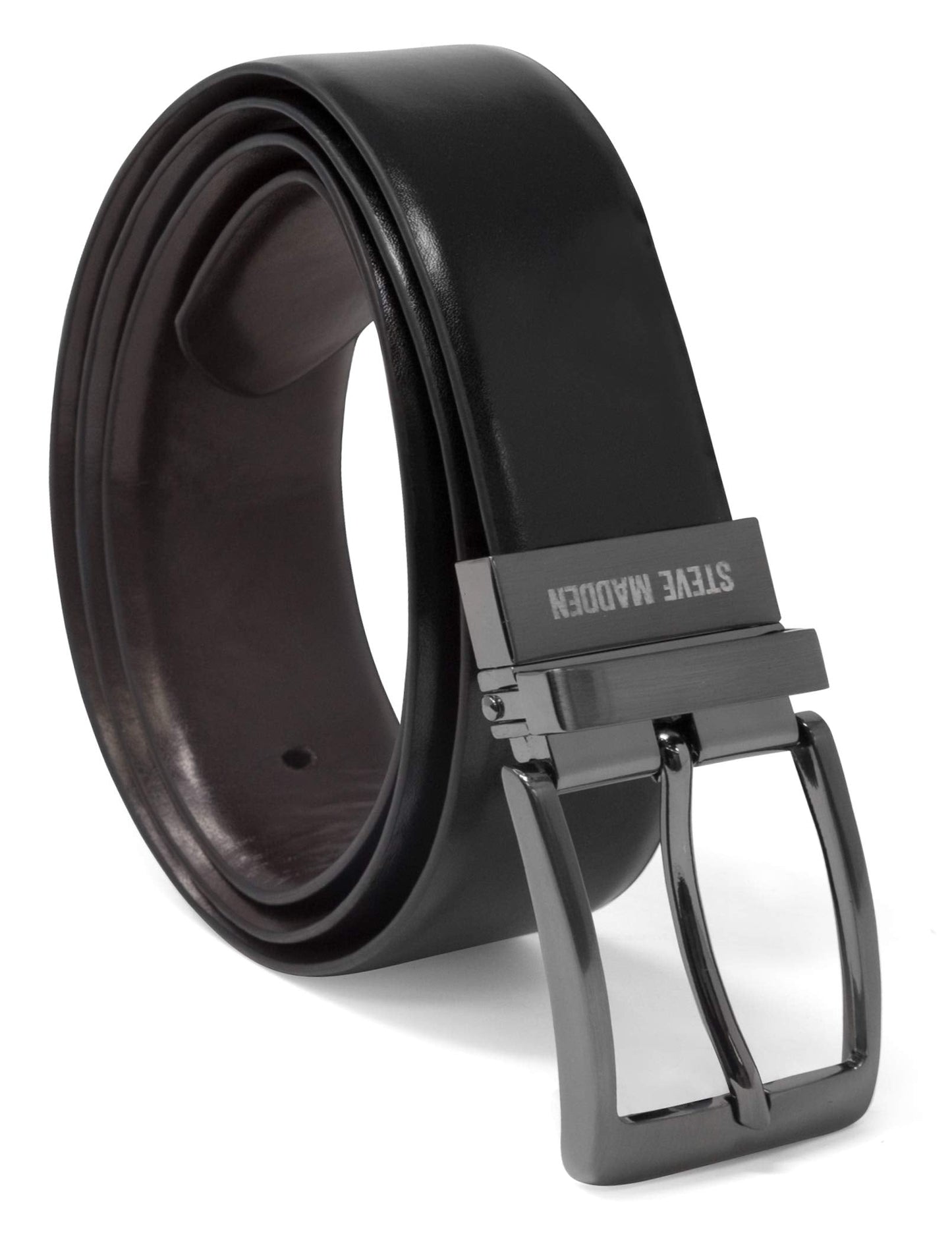 Steve Madden Reversible Men's Dress Casual Every Day Leather Belt, Black/Brown (Burnished), 48