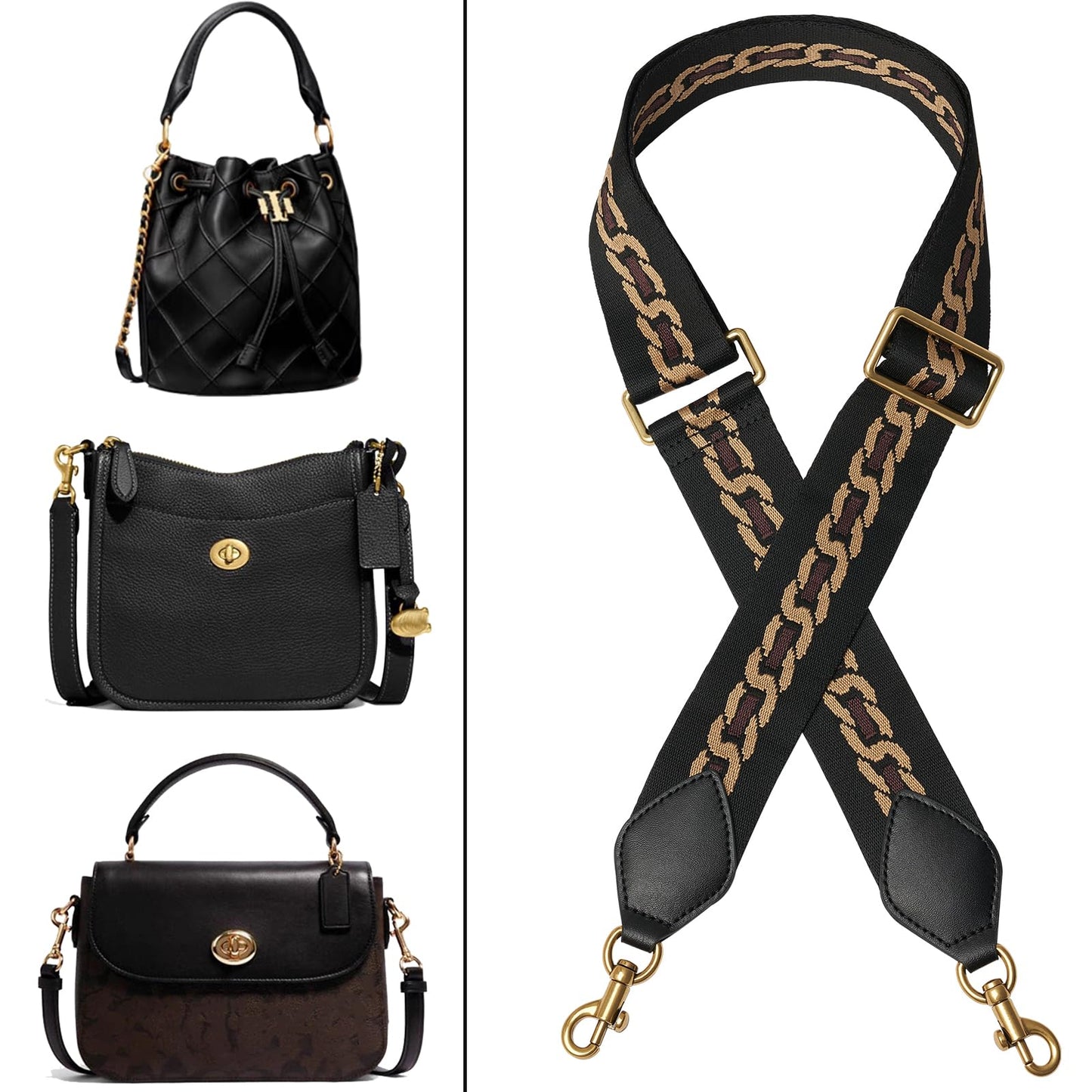 RICLVS Crossbody Bag Strap Soft Cotton Adjustable Replacement Purse (black pattern)