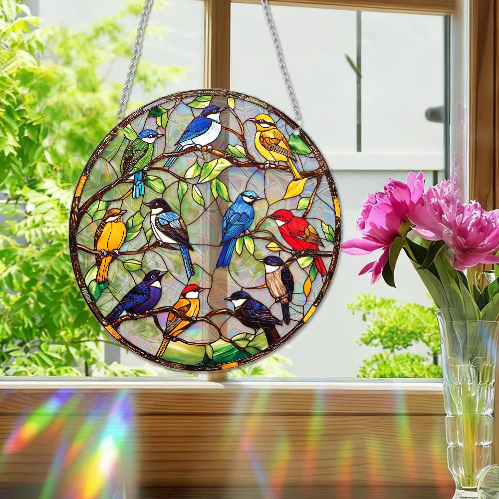 8 Inch Sun Catchers Indoor Window, Acrylic Rainbow Suncatcher Window Hanging Decoration for Living Room Bedroom Summer Home Balcony Ornaments Decoration (76 Bird)