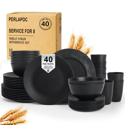Wheat Straw Dinnerware Set 40-Piece Service for 8 Unbreakable Dishes Set Plates and Bowls Sets Drinking Glasses Microwave Safe Dish Set Lightweight Dinnerware Set for Home & Kitchen - Yellow