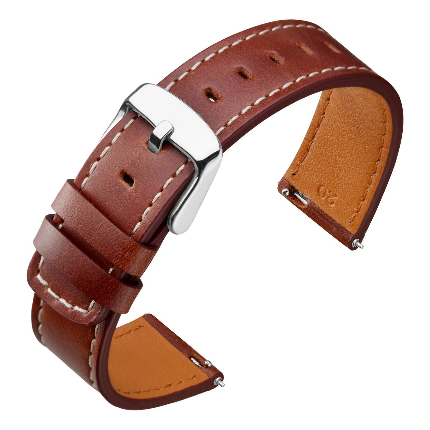 ANNEFIT 21mm Watch Band, Quick Release Genuine Leather Replacement Strap (Red Brown)