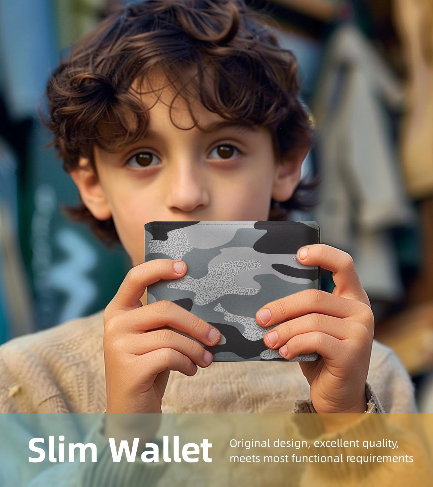WRIGAEL Credit Card Holder Wallet Rfid Blocking Kids Boys Bifold Teen Cool Cute for Cash with ID Window Cardholder Teenage Teenager, Black Grey