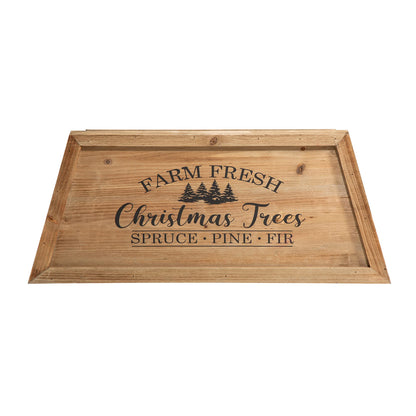 Glitzhome 26" L Natural Wooden Trapezoid Tree Collar, Rustic Christmas Trees Stand Cover Fresh Tree Ring for Home Festive Party Decor