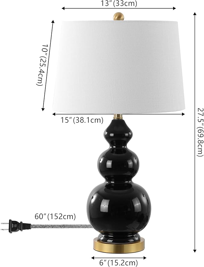 JONATHAN Y JYL4023C Bowen 27.5" Contemporary Transitional Ceramic Gourd LED Table Lamp, Black/Brass Gold for Bedroom, Living Room, Kitchen, Home Office