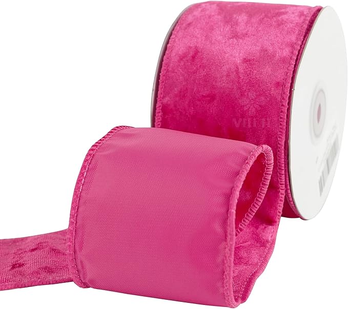 MEEDEE Fuchsia Velvet Ribbon 2.5 inch Thick Velvet Wired Edge 10 Yards Two Tone Ribbon for Christmas Tree, Gift Wrapping, Garland, Wreaths, Bows Making, Crafts Supply