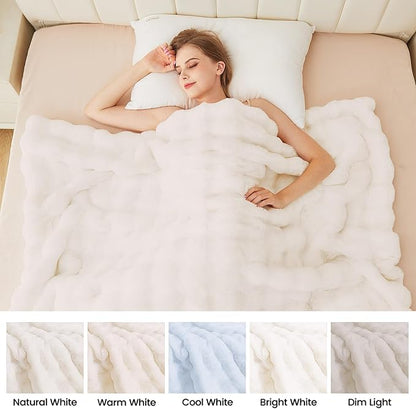 Light Beige Faux Fuzzy Fur Blanket Queen Size 90x90 Ultra Soft Thick Fluffy Blanket Queen for Bed Couch Cozy Furry Home Decor 1000 GSM