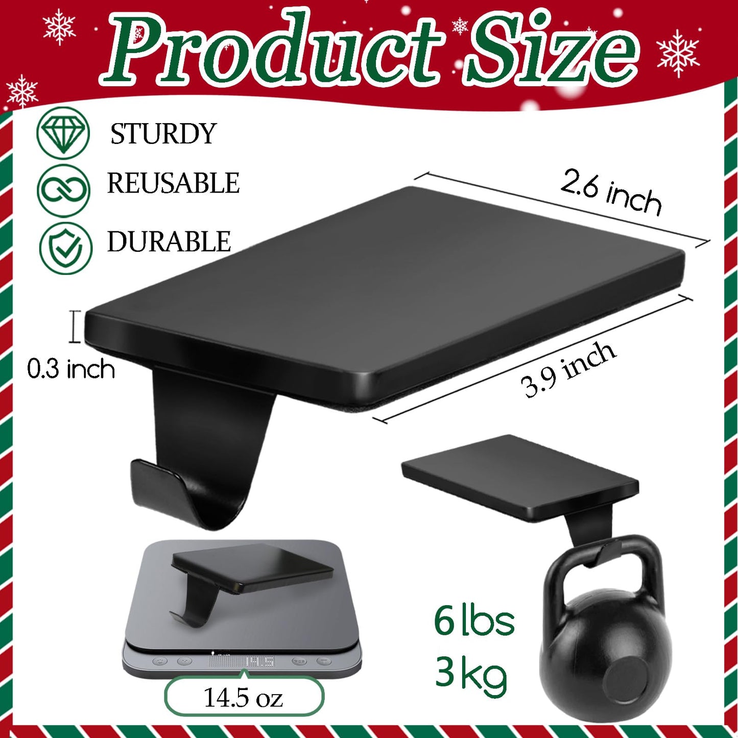 HMASYO Christmas Stocking Holders for Mantle Set of 4, Black Heavy Duty Iron Stocking Hangers Base, Low Profile Weighted Stocking Holder Hooks for Fireplace Tabletop Shelf Christmas Decoration
