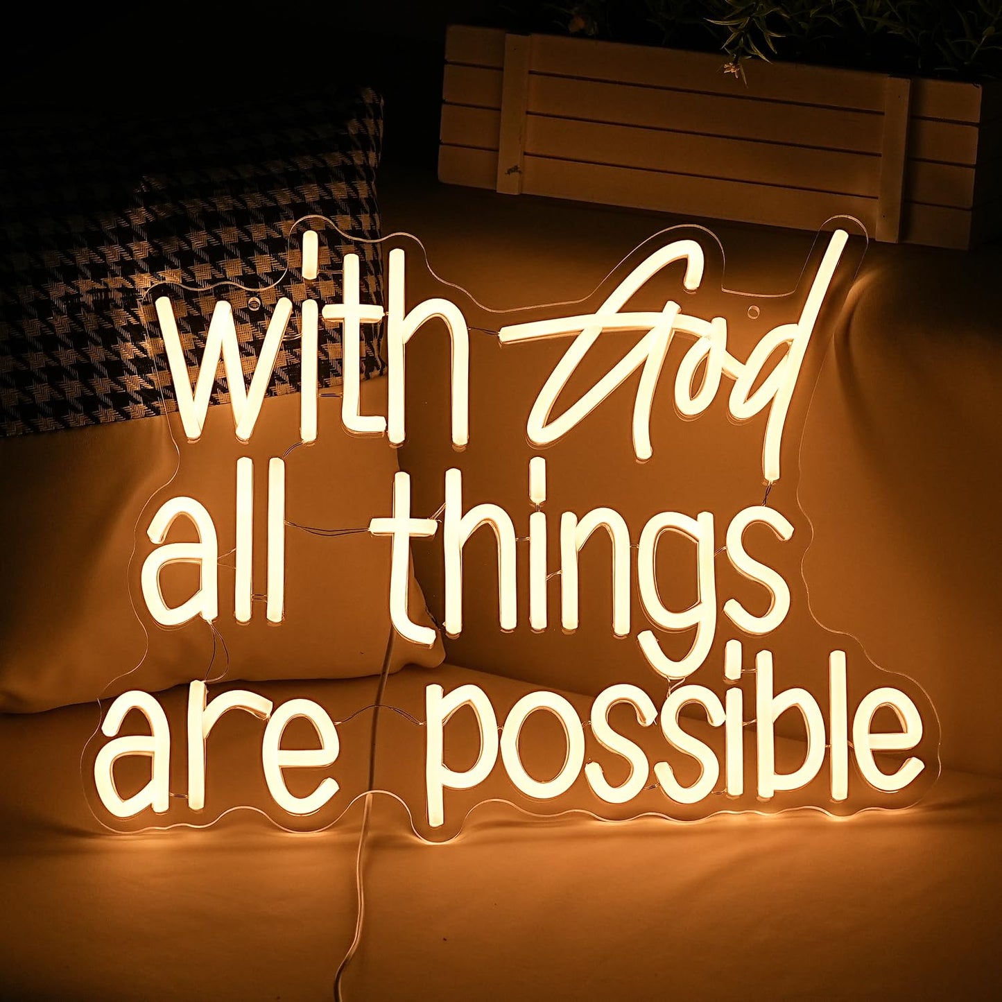 With God All Things Are Possible Neon Sign Bright Warm White God Led Neon Lights for Wall Decor Dimmable USB Powered Light up God Sign 16.9*13 Inch Neon Light Sign for Room Party Wedding Church Decor