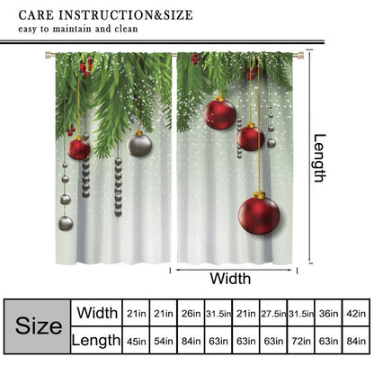 Christmas Curtain Decor Ball Coniferous Pine Tree Twig Tinsel Merry Xmas Window Treatment for Living Room Bedroom Dining Home Decor Window Drapes 42" W X 45" L