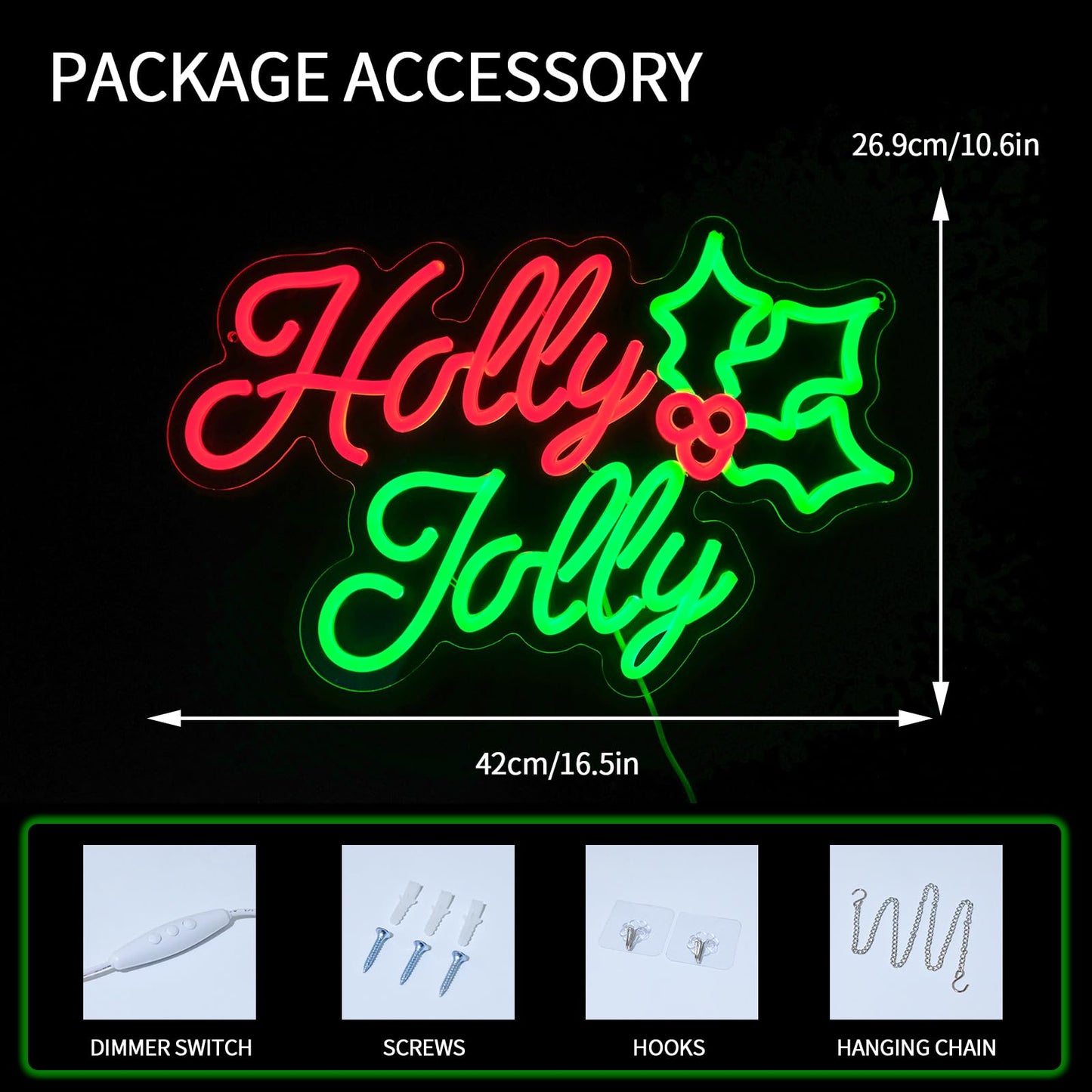 Virlusy Holly Jolly Neon Signs for Wall Decor Dimmable Merry Christmas Led Lights Signs Holly Berry Letters Neon Light for Christmas Party Bar Bedroom Home Shop Party Decor Birthday New Year Gifts