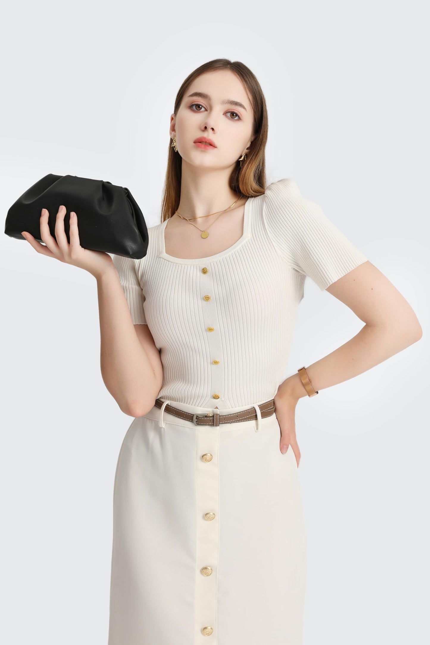 YUWITA Soft PU Leather Clutch Purses for Women Formal Elegant Luxurious Evening Bag (Black)