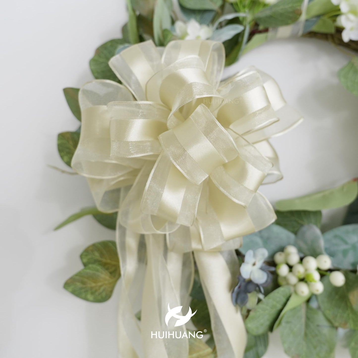 HUIHUANG Champagne Sheer Wired Ribbon with Satin Stripe 2.5 inch Champagne Christmas Tree Ribbon for Bows Making, Wreaths, Garland, Gift Wrapping, Bridal Shower Wedding Decor-Continous 10 Yards