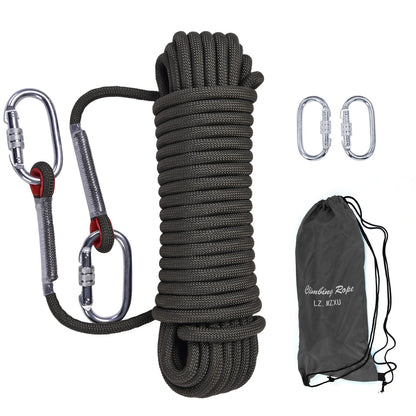 LZ.MZXU Climbing Rope, 12mm Static Climbing Ropes, 32FT(10M) 65FT(20M) 100FT(30M) 164FT(50M) Outdoor Rock Climbing Rope with Hook, Safety Rappelling Ropes, Fire Rescue Parachute(Black, 164FT)