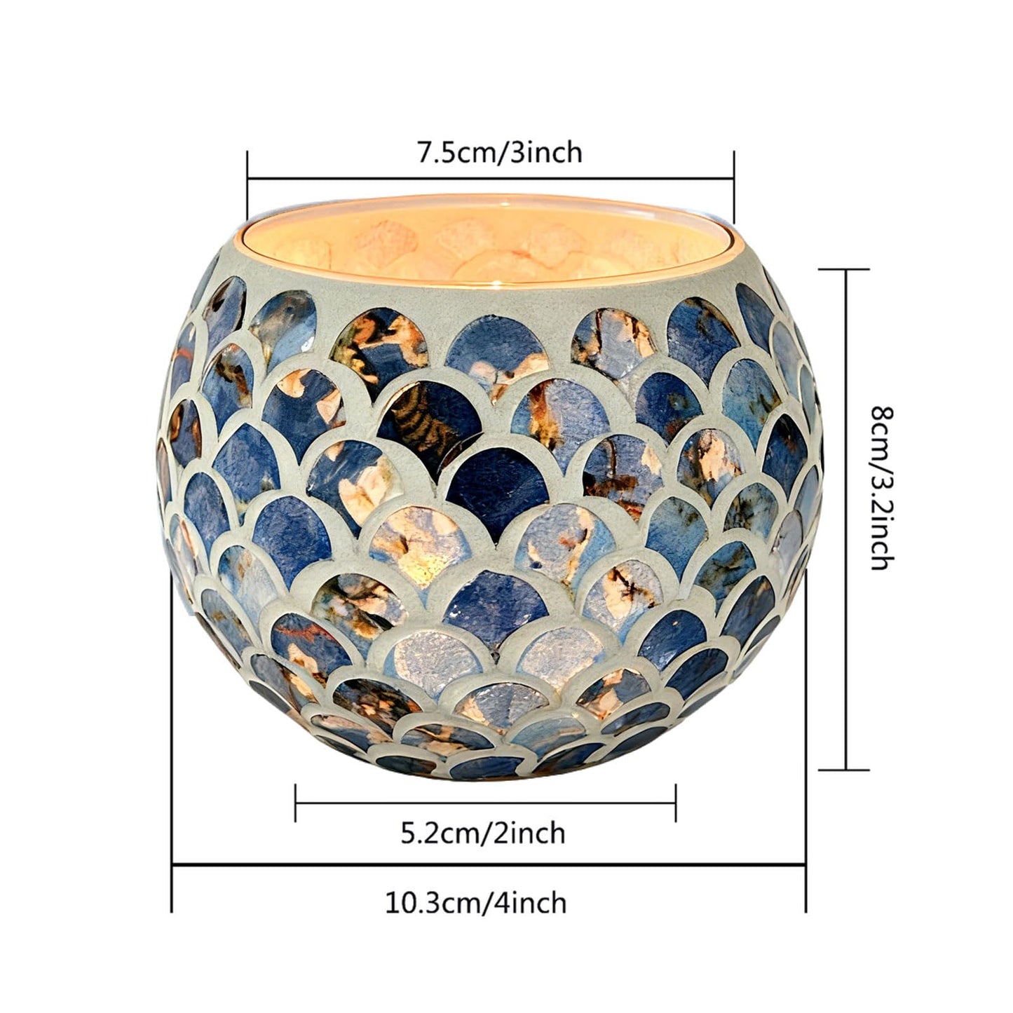 Mosaic Glass Tea Light Holders Romantic Stained Votive Candle Holder, MIATTCLD Round Handmade Tealight Candle Holder for Table Centerpieces, Christmas, Valentine, Birthday Party, Home Decor (L)