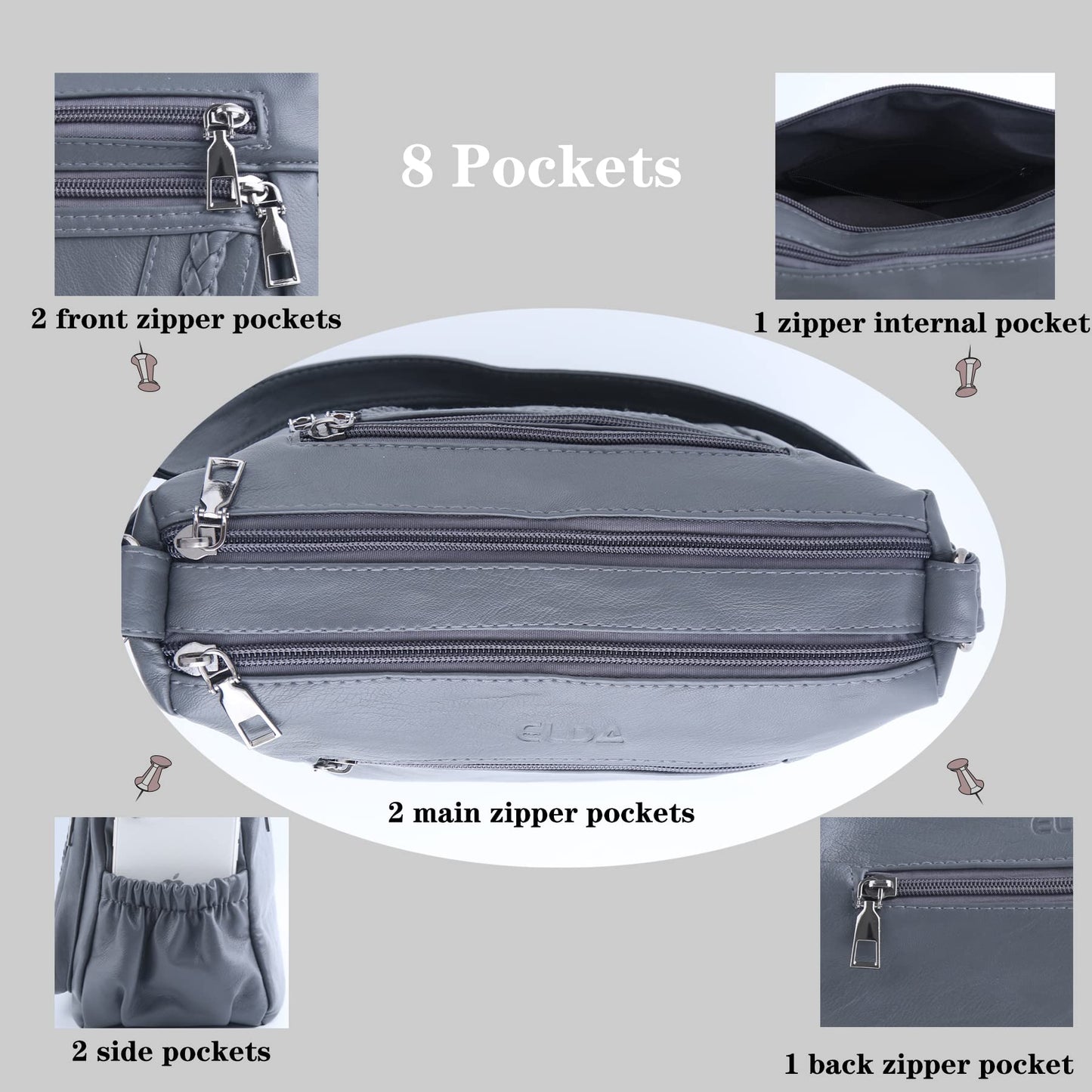 ELDA Crossbody Bags For Women Pocketbooks Soft PU Leather Purses and Handbags Multi Pocket Shoulder Bag