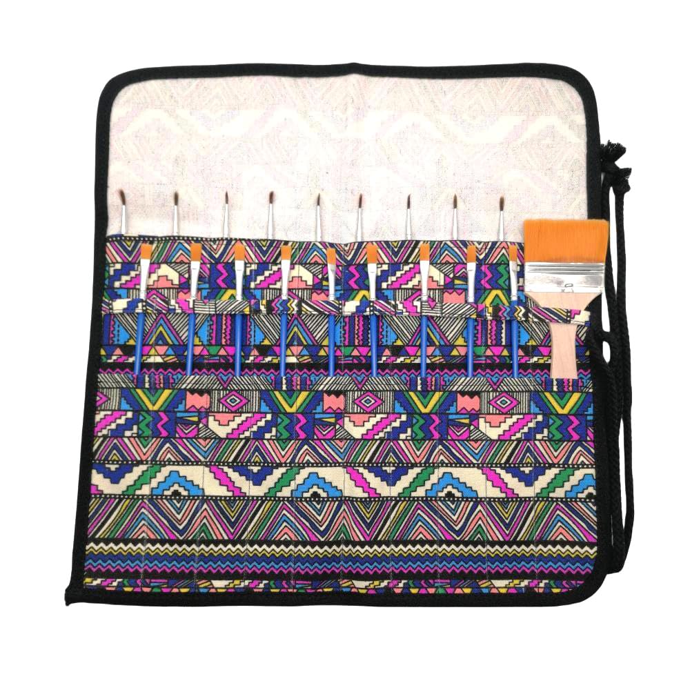 Funny live Paint Brush Holder Art Supplies, Artist Brush Holder & Storage Organizer Roll-Up Case Bag, Protect Acrylic Oil Watercolor Paintbrushes (Bohemian 20 Slot Pockets)