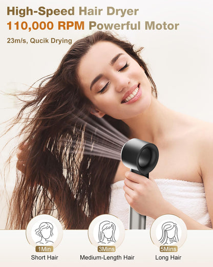 7MAGIC 6 in 1 Multi Hair Styler Dryer Brush, 110,000 RPM High-Speed, Negative Ionic, Fast Drying for Professional Blow Dry, Curling, Volumizing, Straightening and Styling, Gold