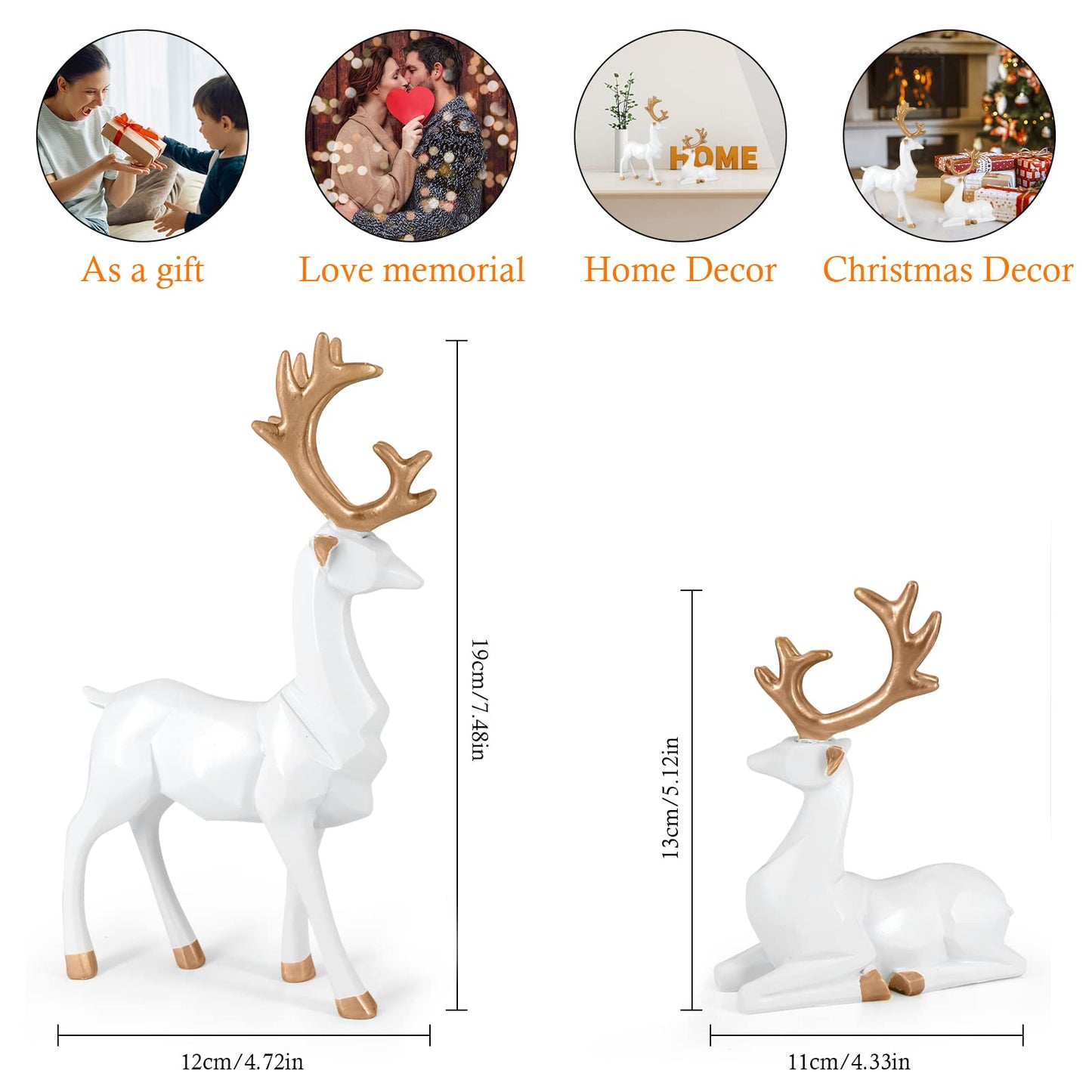 MicoSim Reindeer Ornaments Statue,Reindeer Christmas Decoration,Deer Gifts for Women, Mom Gifts,Deer Decorations Applicable Home, Office,Bookshelf TV Stand, Shelf, Living Roo(Origami Medium, White)