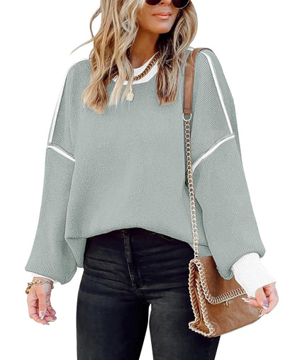 ETCYY Womens Oversized Sweaters Fall 2025 Fashion Clothes Trendy Batwing Sleeve Colorblock Striped Knit Pullover Tops