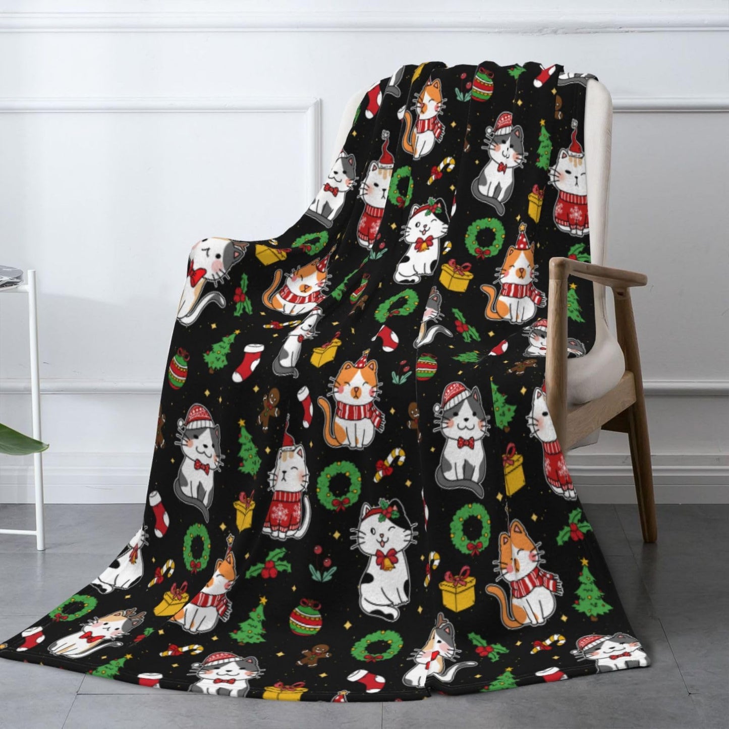 Christmas Cats Throw Blanket - 50"x40" Soft Flannel Fleece Blankets for Couch Sofa Bed, Warm Cozy Lightweight Travel Blanket, for Women Men Kids Cat Lovers
