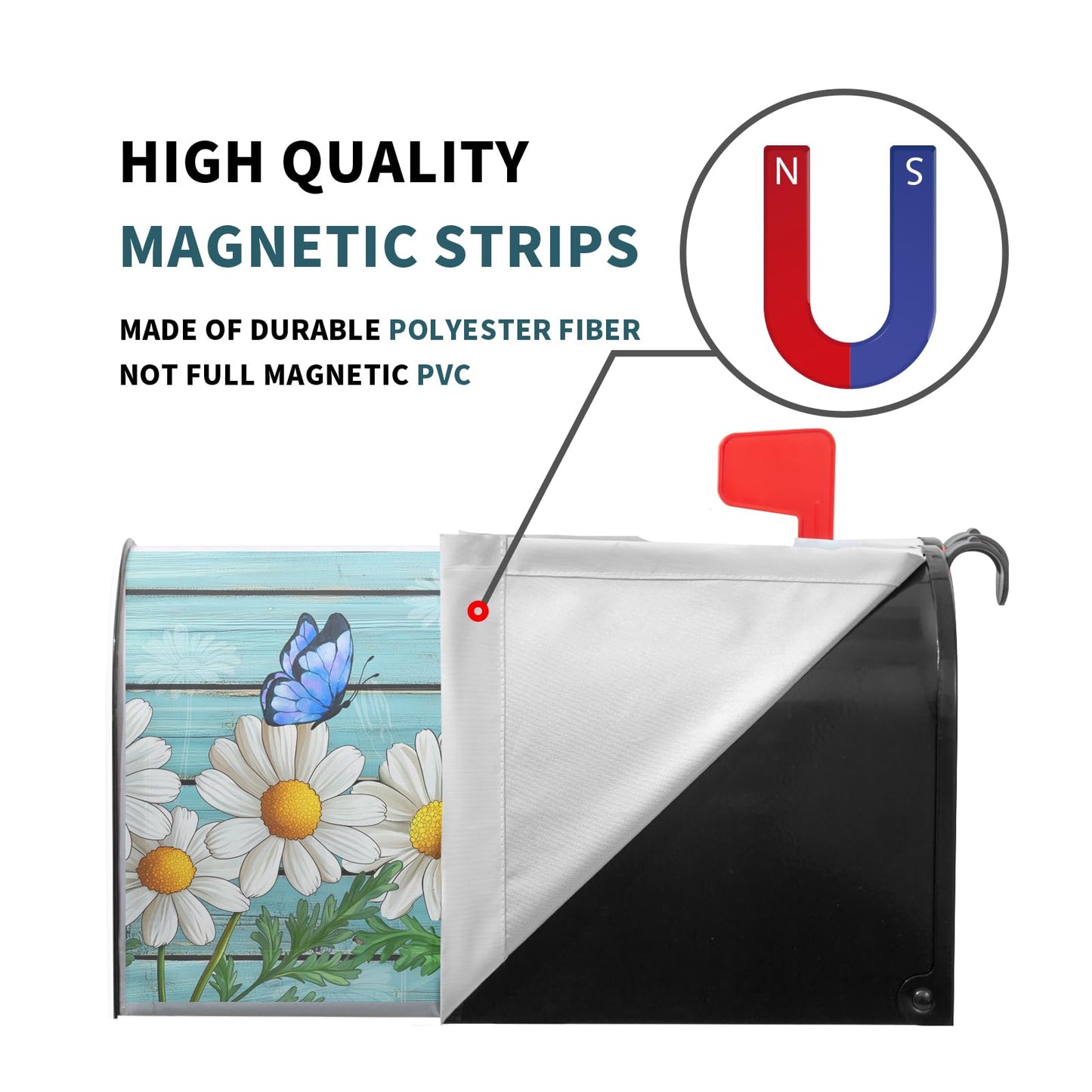 Rustic Spring Summer Daisy Mailbox Covers Magnetic Large Size Spring Teal Old Wood Board Magnetic Mailbox Covers Daisy Floral Mailbox Wrap Post Letter Box Cover for Garden Yard Decor 25x21 Inch