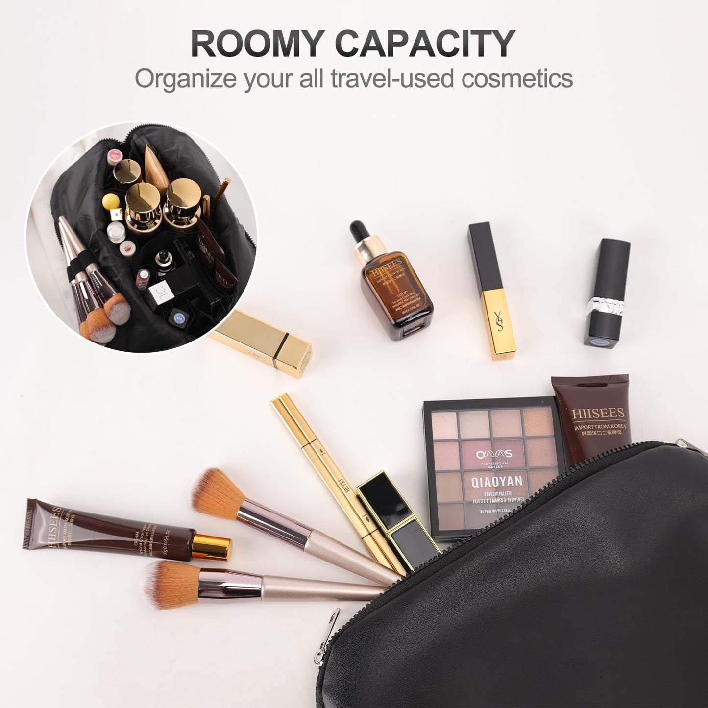 dadop Travel Makeup & Toiletry Bag, Large Waterproof Cosmetic Bag Organizer With 28 Pocket & Adjustable Compartments & 4 Brush Holders