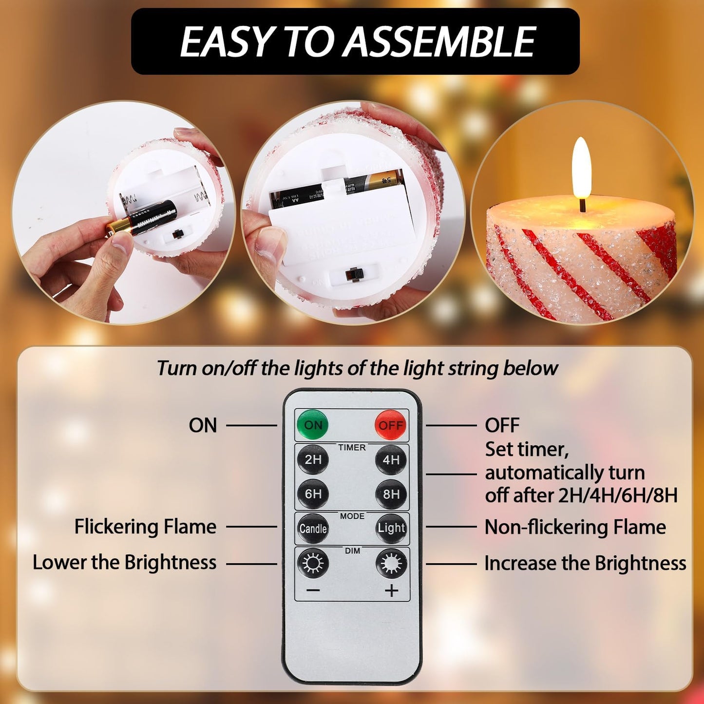 Lonfliness 5 Pcs Christmas Stripe Flameless LED Candles 6 Inch Christmas Candy Cane Candles with Sea Salt Granules Battery Operated Flickering Candlestick for Xmas Holiday Party Wedding Decor