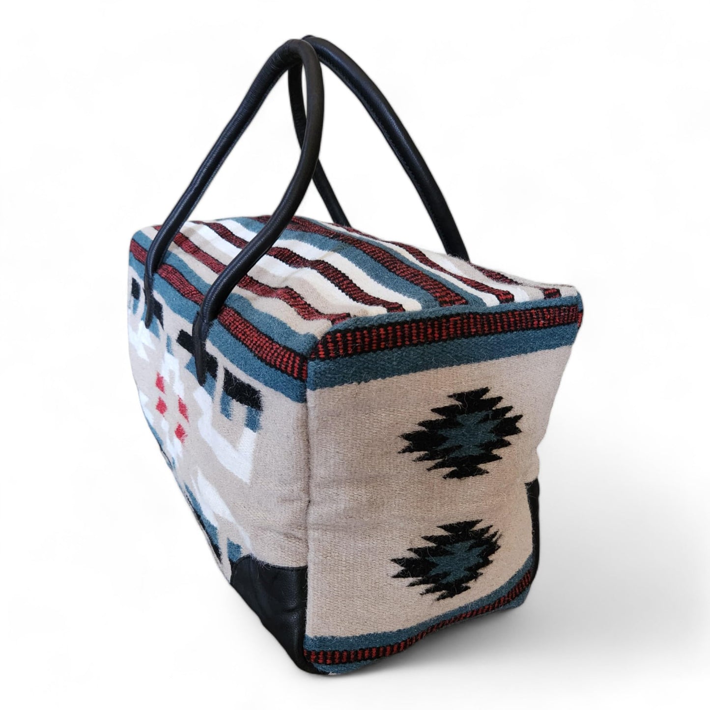 Aztec Large Weekender Southwestern Duffel Bag Saddle Blanket Bag 100% Leather Handles (Sahara)