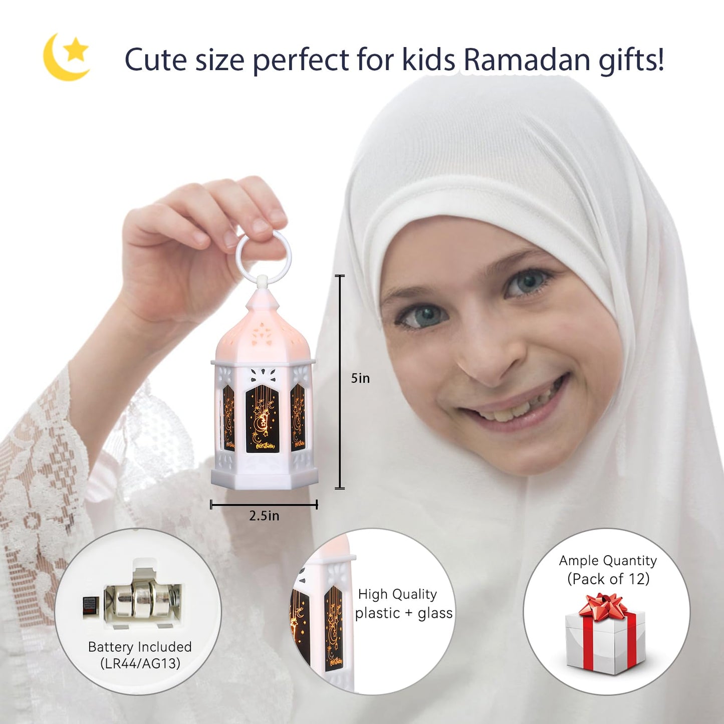LLQ Mini Ramadan Lantern (12Pcs-5in) - Moroccan Small Lanterns Decorative, Eid Mubarak Decorations for Home, Ramadan Gifts for Family, Table Centerpiece