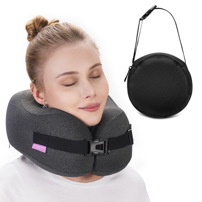 CSJT Travel Pillow Vac Compressed Memory Foam Neck Pillow Airplane,Comfortable,Neck Support,Machine Washable,Airplanes Travel Essentials Accessories for Office,Flight,Cars Breaks Sleeping(Black)