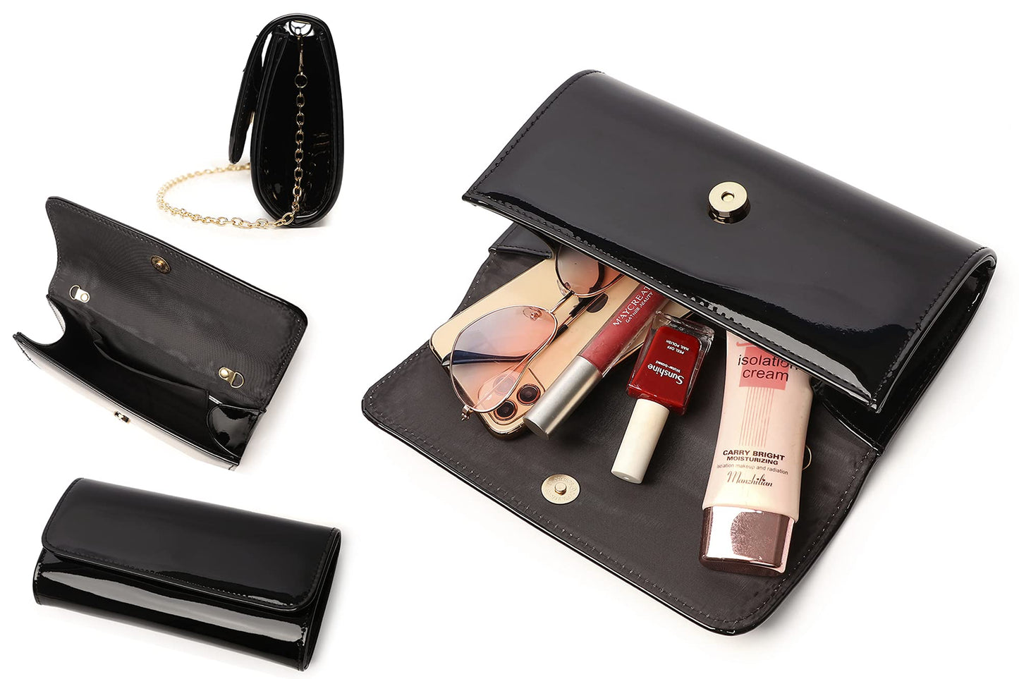 MUDUO Women Patent Leather Wallets Fashion Clutch Purses Evening Bag Many colors Handbag (18Black)