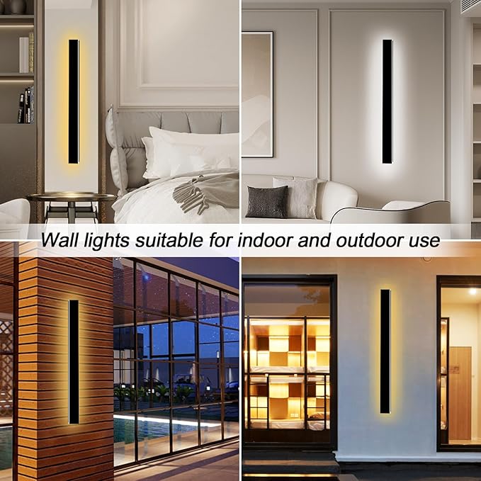 2 Pack 31 inch Modern Outdoor Wall Light with Remote Control, 2700K-6500K Dimmable Exterior Wall Sconce IP65 Waterproof Porch Wall Light Fixture for Patio Garage Hallway