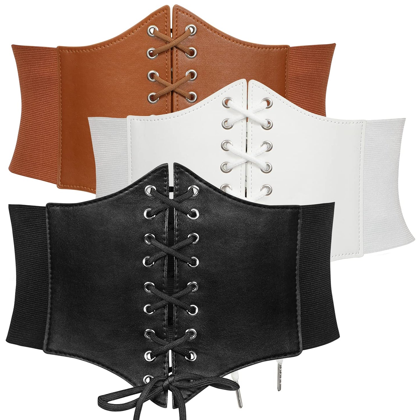 JASGOOD 3 Pack Women’s Elastic Costume Waist Belt Lace-up Tied Waspie Halloween Corset Belts for Women