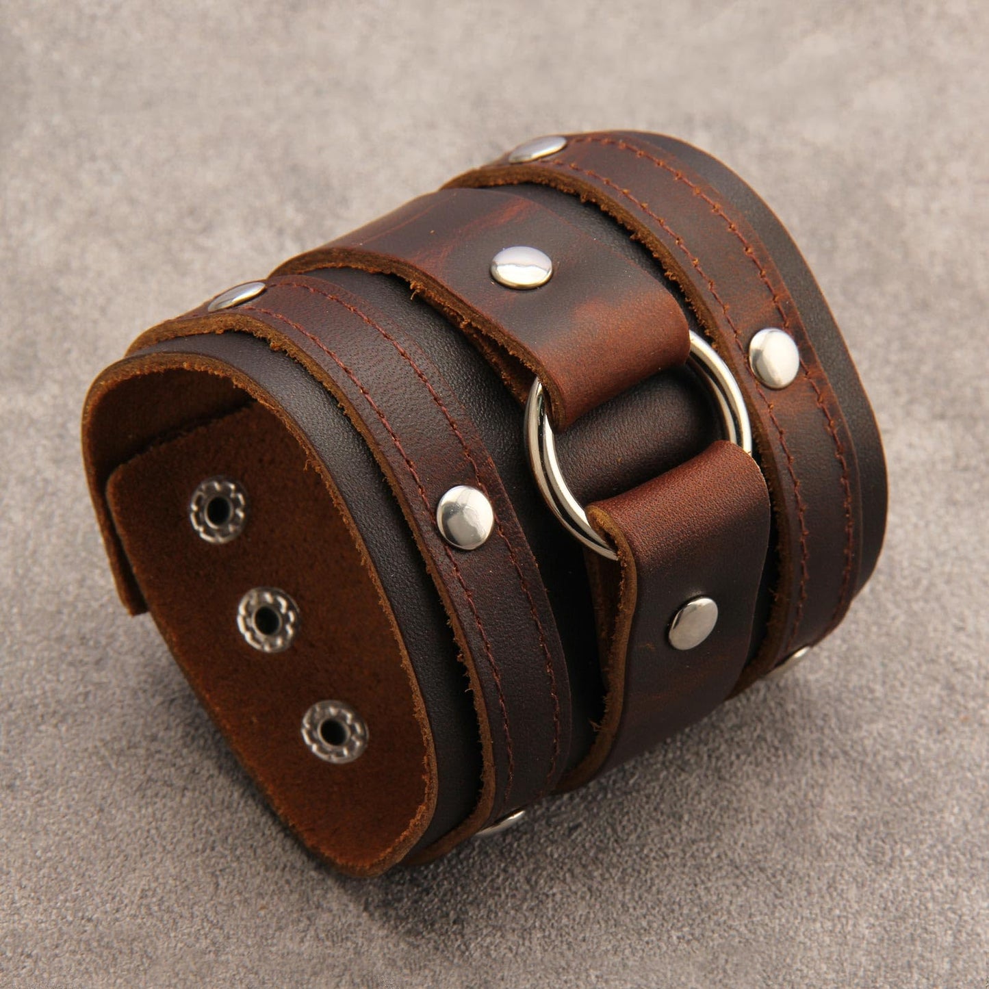 GelConnie Genuine Leather Wristband Punk Alloy Buckle Bracelet Brown Arm Cuff Wide Leather Wristband Cuff Bracelet for Men