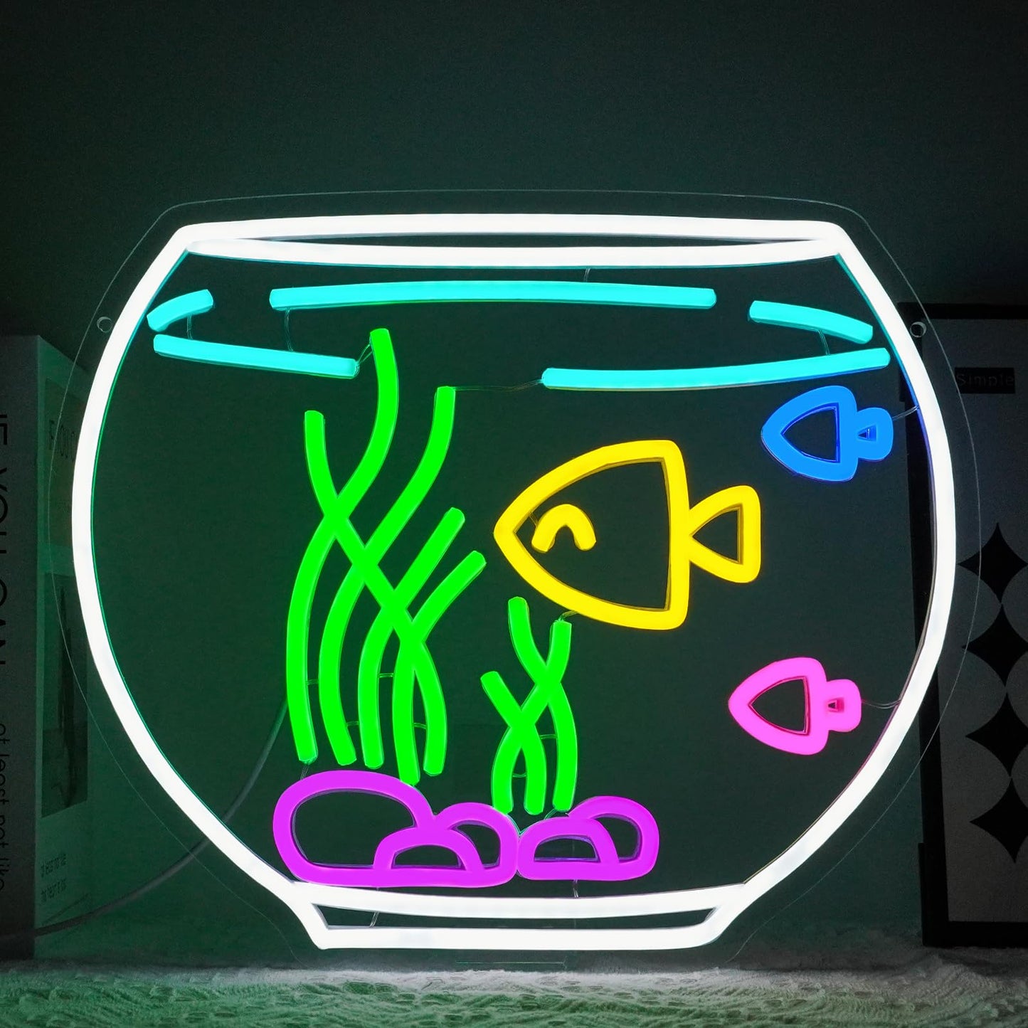 Virlusy Fish Tank Neon Sign for Wall Decor Dimmable Tropical Fish Led Light Signs Nature Aquarium Neon Light for Living Room Hotel Bar Cafe Party Man Cave Fish Shop Decoration USB Powered